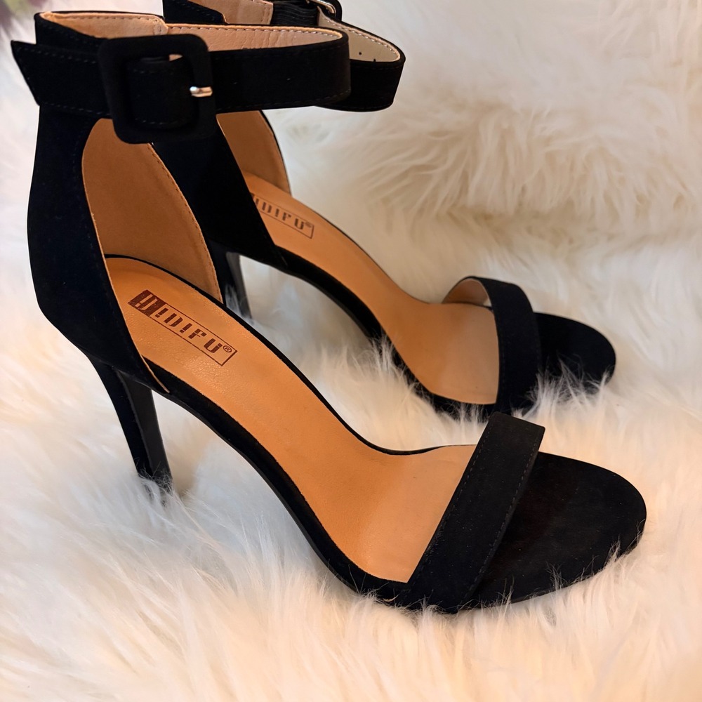 IDIFU Stiletto Sandals Womens 7.5 Black Ankle Strap IN4RITA Heels PARTY
